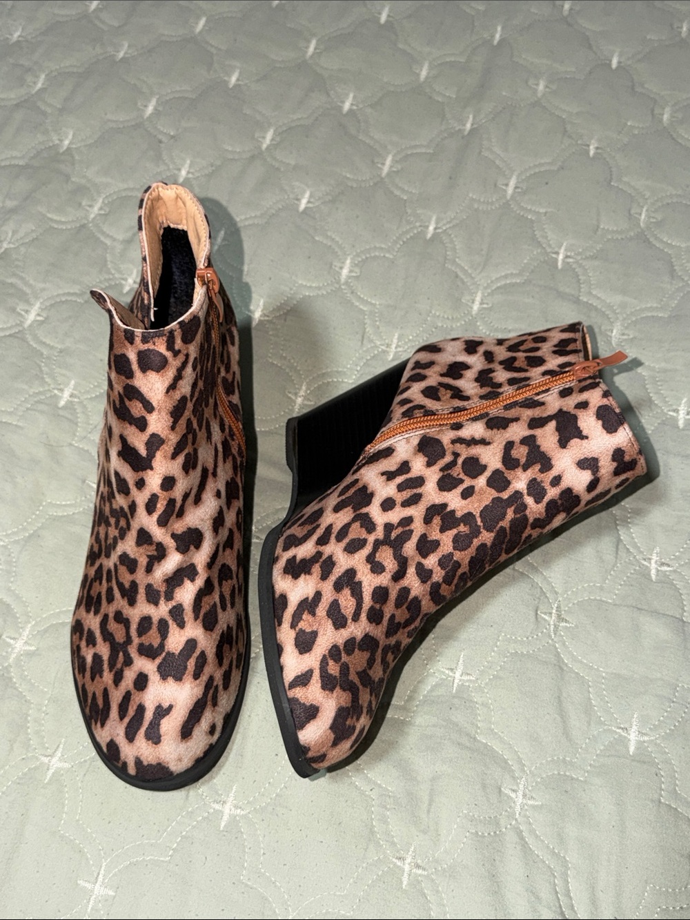 Leopard Print Ankle Boots - Women's Fashion Booties